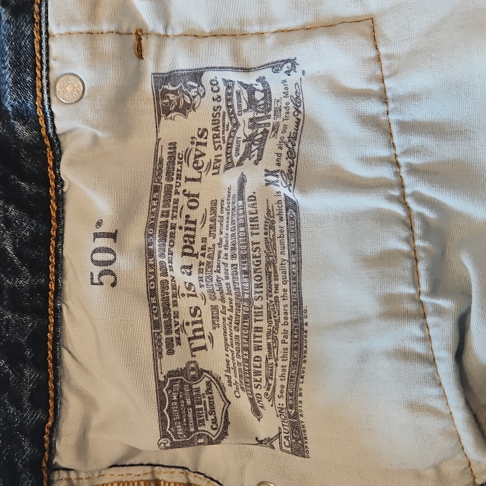 Levi 501 Blue Distressed Jean Shorts - Picture 8 of 9